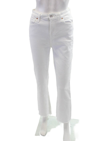 Paige Womens Textured Cotton Zip Button Straight Fray Leg Pants White Size EUR 2