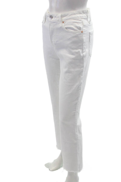 Paige Womens Textured Cotton Zip Button Straight Fray Leg Pants White Size EUR 2