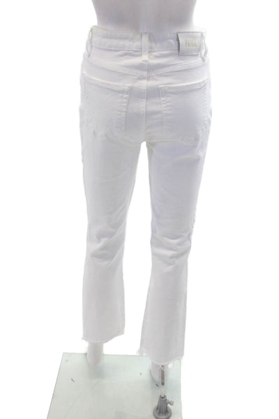 Paige Womens Textured Cotton Zip Button Straight Fray Leg Pants White Size EUR 2