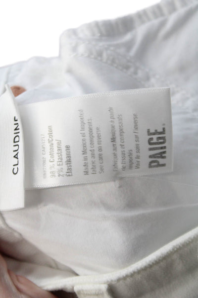 Paige Womens Textured Cotton Zip Button Straight Fray Leg Pants White Size EUR 2