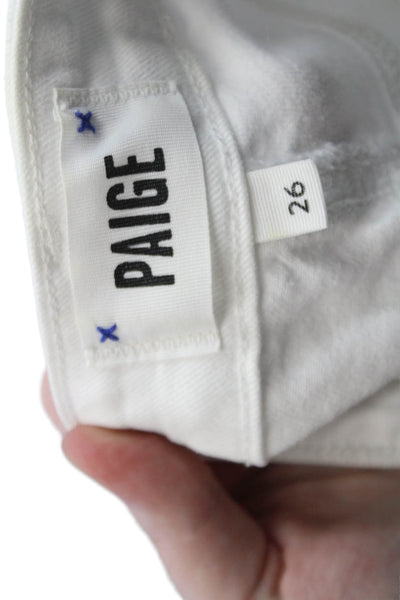 Paige Womens Textured Cotton Zip Button Straight Fray Leg Pants White Size EUR 2