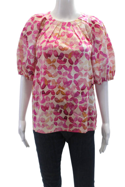 Tyler Boe Womens Cotton Short Sleeve Floral Printed Top Pink Size S