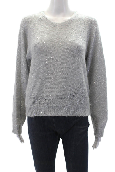 ATM Womens Cotton Long Sleeve Round Neck Sequence Sweater Gray Size M