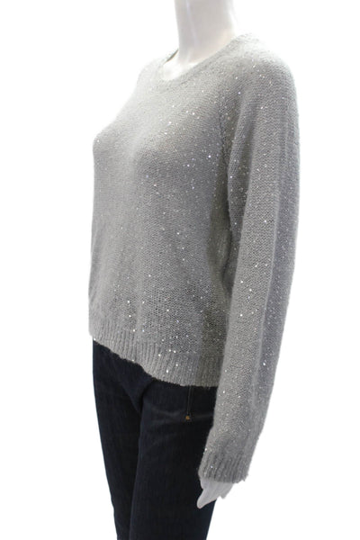 ATM Womens Cotton Long Sleeve Round Neck Sequence Sweater Gray Size M