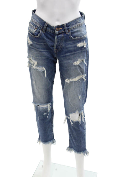 Pistola Womens Cotton Zip Button Distressed Skinny Denim Jeans Blue Size EUR 25