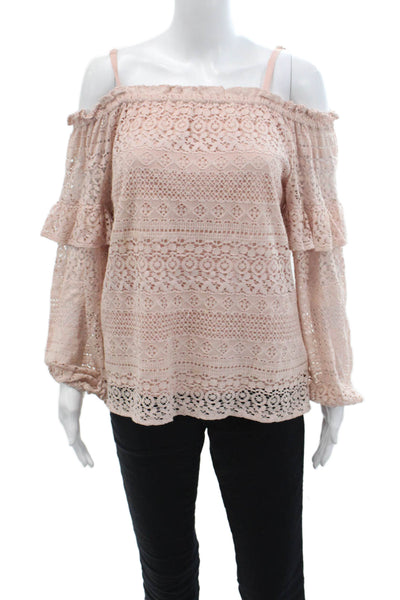 Parker Womens Cotton Scoop Neck Long Sleeve Lace Lined Blouse Pink Size S