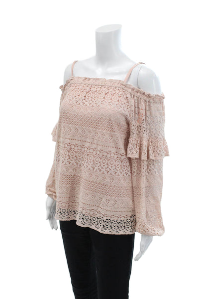 Parker Womens Cotton Scoop Neck Long Sleeve Lace Lined Blouse Pink Size S