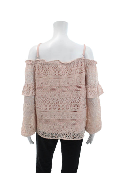 Parker Womens Cotton Scoop Neck Long Sleeve Lace Lined Blouse Pink Size S