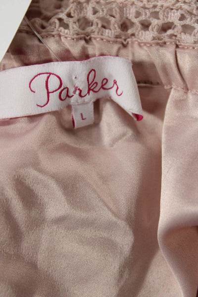 Parker Womens Cotton Scoop Neck Long Sleeve Lace Lined Blouse Pink Size S