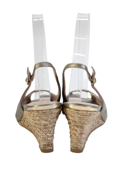 Stuart Weitzman Womens Metallic Leather Peep Toe Slingback Wedges Gold Size 5
