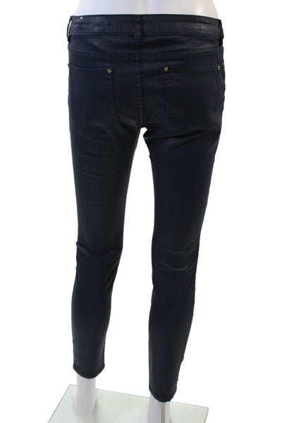 Zara Womens Zipper Fly Mid Rise Coated Slim Cut Jeans Dark Navy Size 2