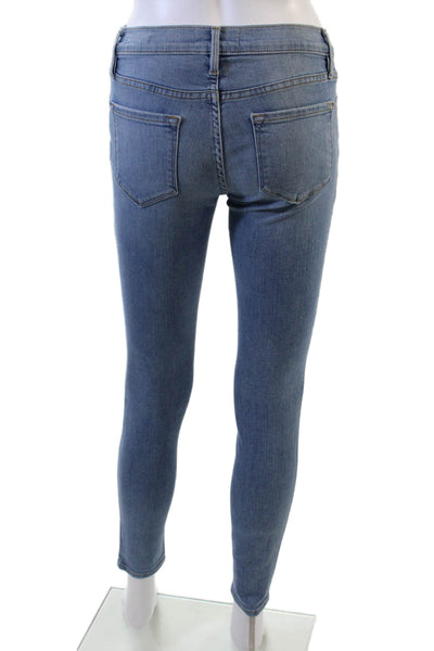 Frame Denim Womens Zipper Fly Mid Rise Distressed Skinny Jeans Blue Size 25