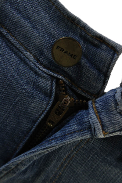 Frame Denim Womens Zipper Fly Mid Rise Distressed Skinny Jeans Blue Size 25