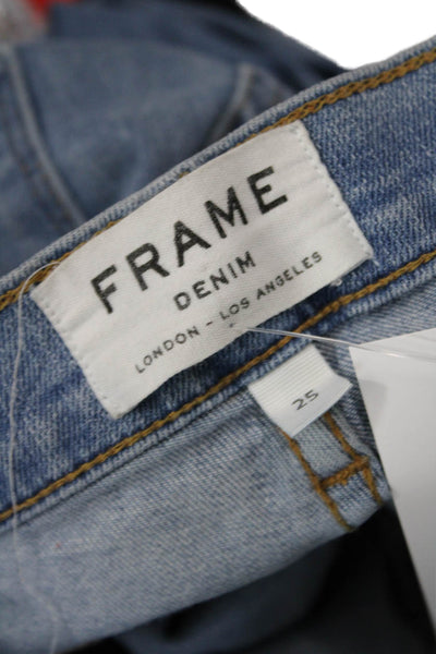 Frame Denim Womens Zipper Fly Mid Rise Distressed Skinny Jeans Blue Size 25