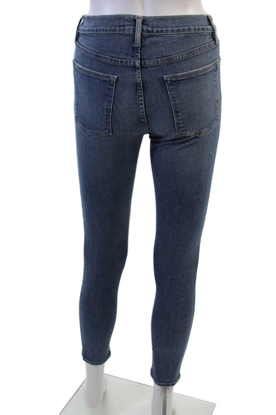 Frame Denim Womens High Rise Medium Wash Distressed Skinny Jeans Blue Size 27