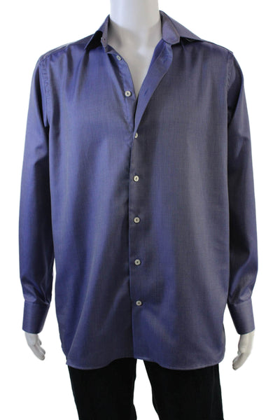 Eton Mens Button Front Long Sleeve Collared Shirt Purple Cotton Size 16
