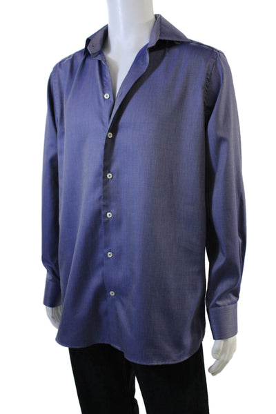 Eton Mens Button Front Long Sleeve Collared Shirt Purple Cotton Size 16