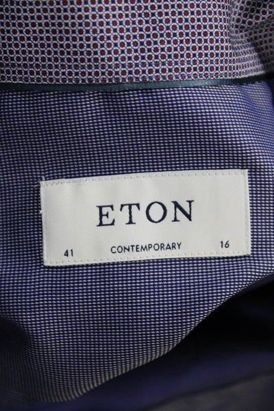 Eton Mens Button Front Long Sleeve Collared Shirt Purple Cotton Size 16