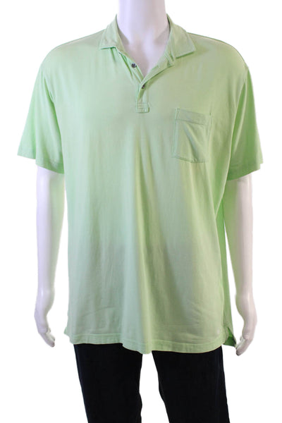 Peter Millar Mens Short Sleeve Collared Pocket Polo Shirt Green Cotton Large