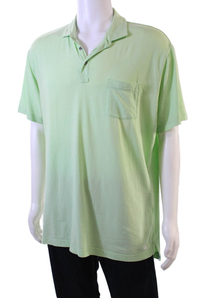 Peter Millar Mens Short Sleeve Collared Pocket Polo Shirt Green Cotton Large
