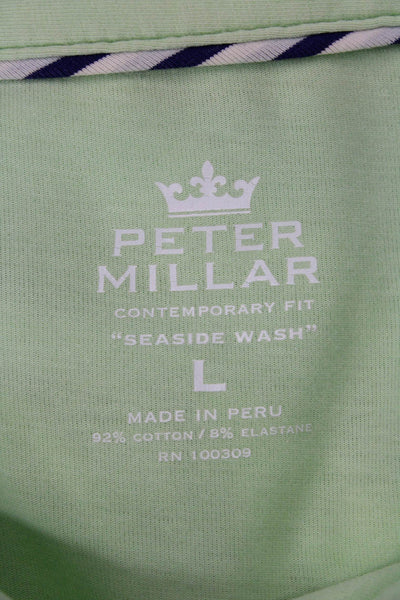 Peter Millar Mens Short Sleeve Collared Pocket Polo Shirt Green Cotton Large