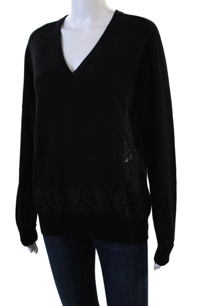 No21 Womens V-Neck Long Sleeve Lace Panel Detail Knit Sweater Black Size M