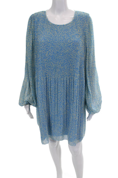 Wilfred Womens Spotted Print Pleated Long Sleeve Trapeze Mini Dress Blue Size L