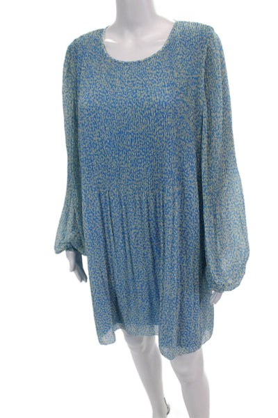 Wilfred Womens Spotted Print Pleated Long Sleeve Trapeze Mini Dress Blue Size L