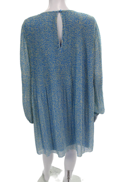 Wilfred Womens Spotted Print Pleated Long Sleeve Trapeze Mini Dress Blue Size L