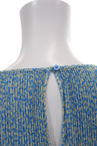 Wilfred Womens Spotted Print Pleated Long Sleeve Trapeze Mini Dress Blue Size L