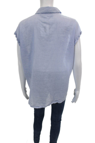 Unsubscribed Womens Cotton Striped Collared Button-Down Shirt Blue Size M
