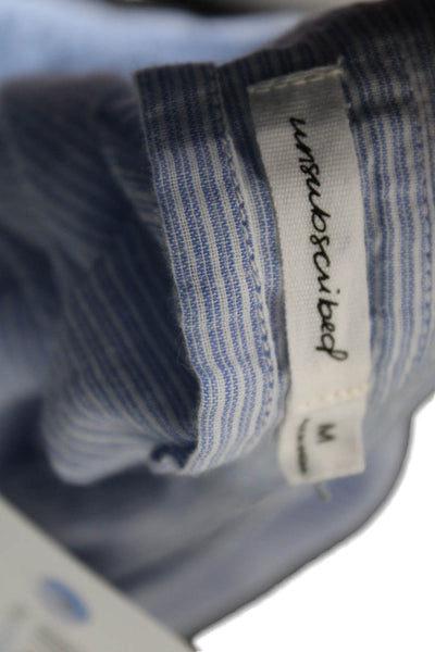 Unsubscribed Womens Cotton Striped Collared Button-Down Shirt Blue Size M