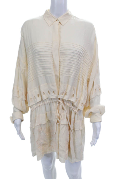 IRO Women's Long Sleeves Off Button Cinched Waist Mini Dress Beige Size 42