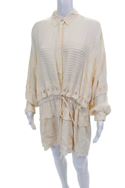 IRO Women's Long Sleeves Off Button Cinched Waist Mini Dress Beige Size 42