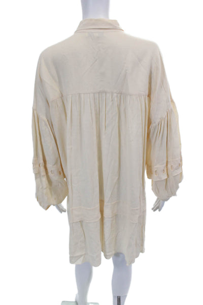IRO Women's Long Sleeves Off Button Cinched Waist Mini Dress Beige Size 42