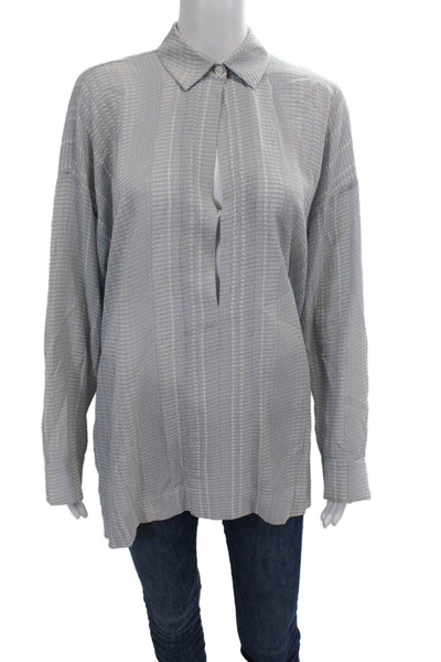 Derek Lam 10 Crosby Women's Collared Long Sleeves Printed Shirt Blue Size M