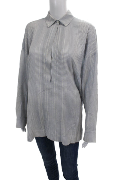 Derek Lam 10 Crosby Women's Collared Long Sleeves Printed Shirt Blue Size M