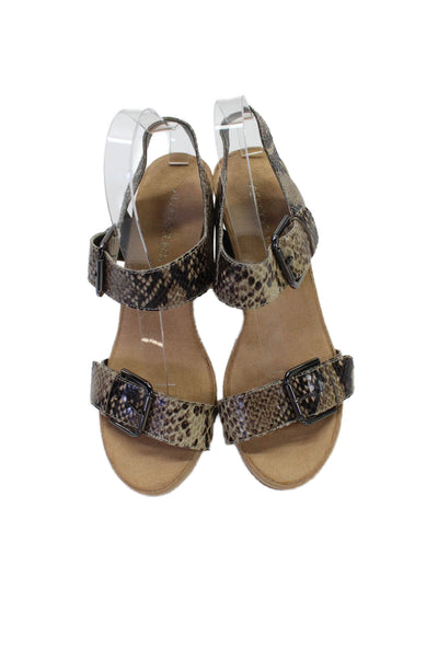 Aeropostale Womens Snake Print Buckle Closure Wedge Heels Sandals Brown Size 9