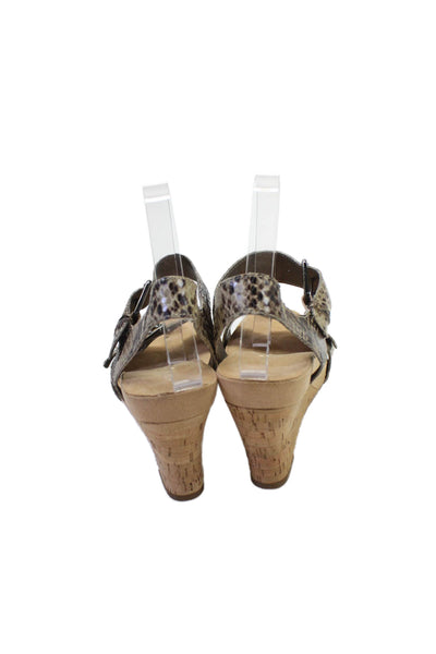 Aeropostale Womens Snake Print Buckle Closure Wedge Heels Sandals Brown Size 9