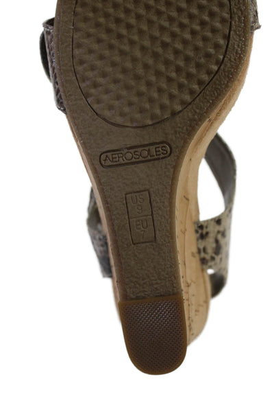 Aeropostale Womens Snake Print Buckle Closure Wedge Heels Sandals Brown Size 9