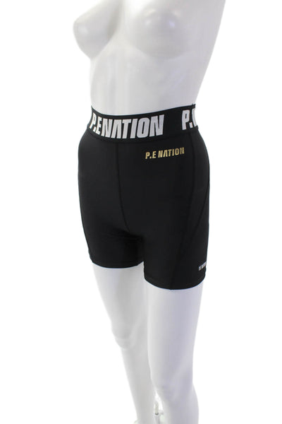 P.E. Nation Womens Pull On High Rise Biker Shorts Black White Size Extra Small