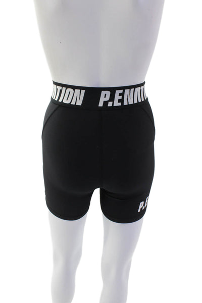 P.E. Nation Womens Pull On High Rise Biker Shorts Black White Size Extra Small