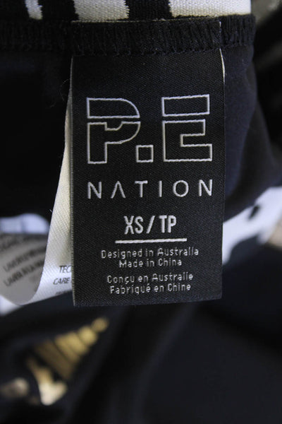 P.E. Nation Womens Pull On High Rise Biker Shorts Black White Size Extra Small