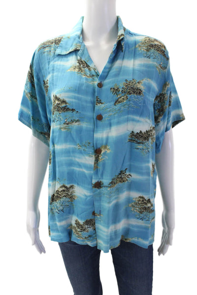 Riley Mens Button Down Short Sleeves Hawaiian Shirt Blue Size One Size