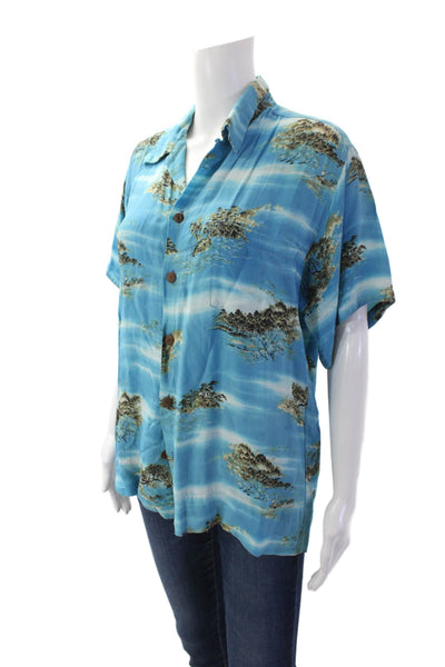Riley Mens Button Down Short Sleeves Hawaiian Shirt Blue Size One Size