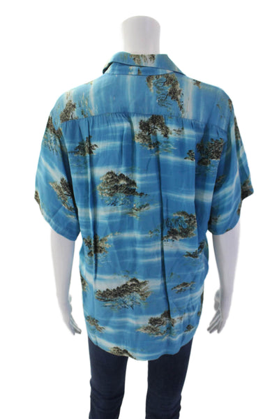 Riley Mens Button Down Short Sleeves Hawaiian Shirt Blue Size One Size