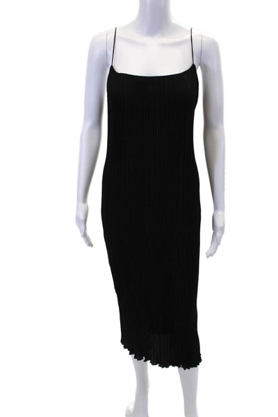 Good American Womens Accordion Pleat Spaghetti Strap Maxi Dress Black Size 3