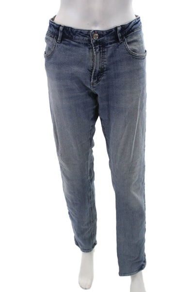 Massimo Dutti Womens Cotton Zip Button Straight Leg Distress Jeans Blue Size EUR