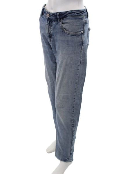Massimo Dutti Womens Cotton Zip Button Straight Leg Distress Jeans Blue Size EUR