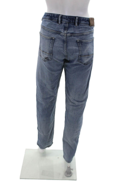 Massimo Dutti Womens Cotton Zip Button Straight Leg Distress Jeans Blue Size EUR